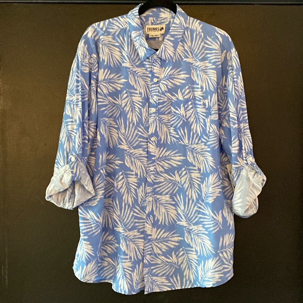 Trunks men’s linen Maui long sleeve blue shirt size XL NEW
